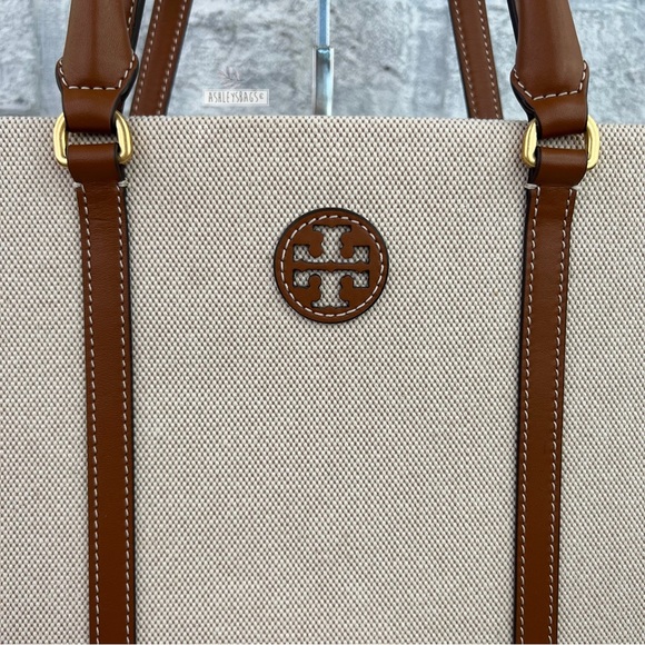 Tory Burch Blake Canvas Jumbo Tote In Natural Classic Cuoio - Picture 3 of 13